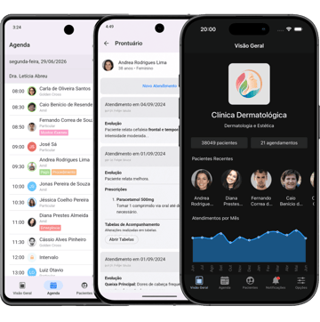 Aplicativos do Consultório Live em celulares Android e iPhone.